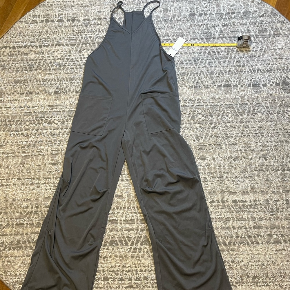 YOZY FUN Charcoal Jumpsuit legs are sectioned